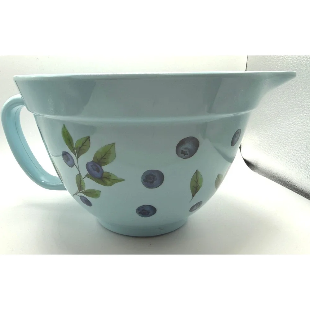 Stonewall Kitchen Melamine Batter Bowl Light Blue Blueberry Pattern Pour Spout